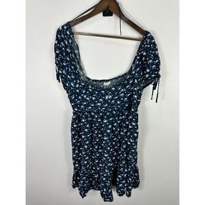 Aeropostale L Navy Floral Babydoll Mini Dress Puff Sleeve Coquette Y2K Soft Girl